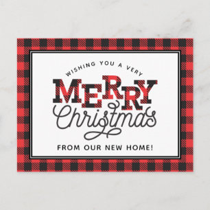 MERRY Christmas Buffalo Plaid Moving Announcement Postcard