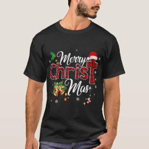 Merry Christmas Buffalo Plaid Red Christian Cross  T-Shirt