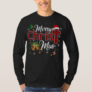 Merry Christmas Buffalo Plaid Red Christian Cross  T-Shirt