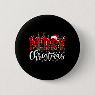Merry Christmas Buffalo Plaid Red Santa Family Mat 6 Cm Round Badge