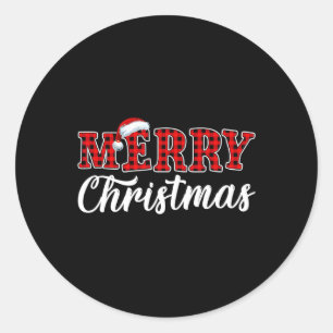 Merry Christmas Buffalo Plaid Red Santa Family Mat Classic Round Sticker