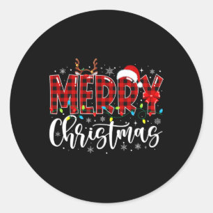Merry Christmas Buffalo Plaid Red Santa Family Mat Classic Round Sticker