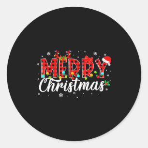 Merry Christmas Buffalo Plaid Red Santa Family Mat Classic Round Sticker
