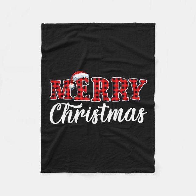 Merry Christmas Buffalo Plaid Red Santa Family Mat Fleece Blanket (Front)