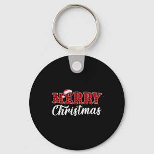 Merry Christmas Buffalo Plaid Red Santa Family Mat Key Ring