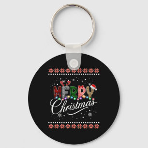 Merry Christmas Buffalo Plaid Red Santa Family Mat Key Ring