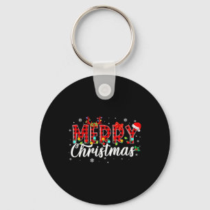 Merry Christmas Buffalo Plaid Red Santa Family Mat Key Ring