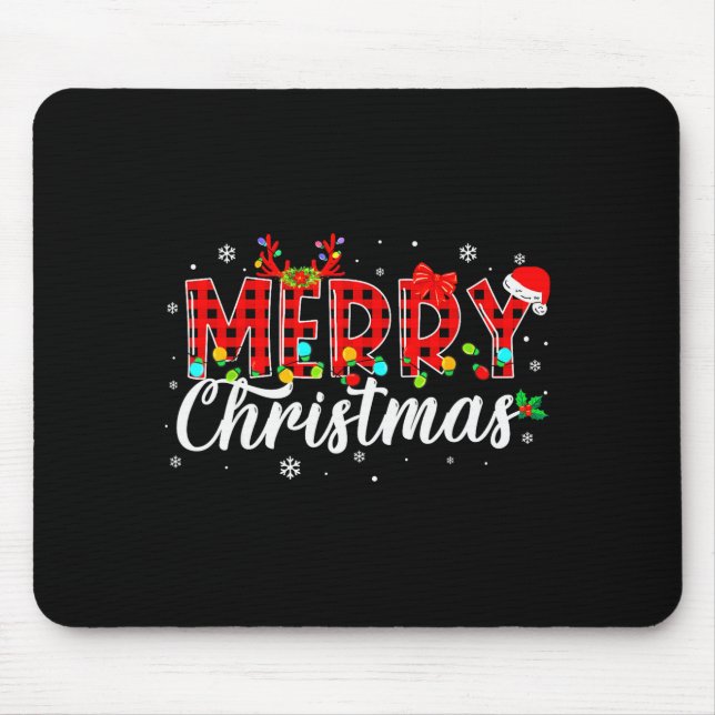 Merry Christmas Buffalo Plaid Red Santa Family Mat Mouse Pad (Front)