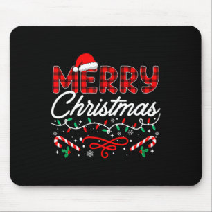 Merry Christmas Buffalo Plaid Red Santa Family Mat Mouse Pad
