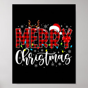 Merry Christmas Buffalo Plaid Red Santa Family Mat Poster