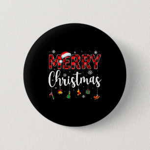 Merry Christmas Buffalo Plaid Red Santa Family Xma 6 Cm Round Badge