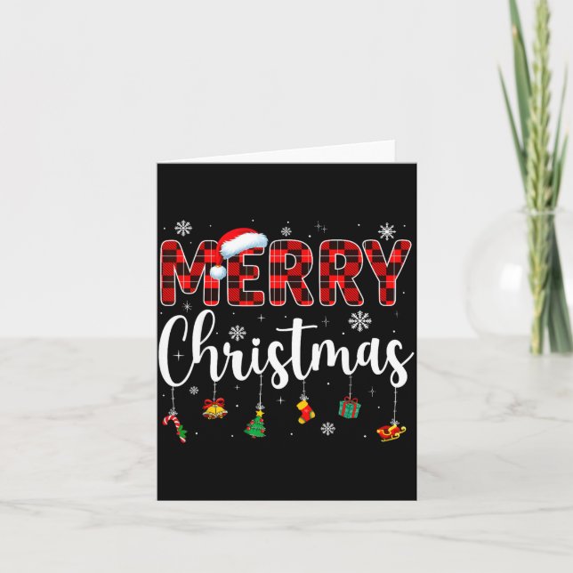 Merry Christmas Buffalo Plaid Red Santa Family Xma Card (Front)