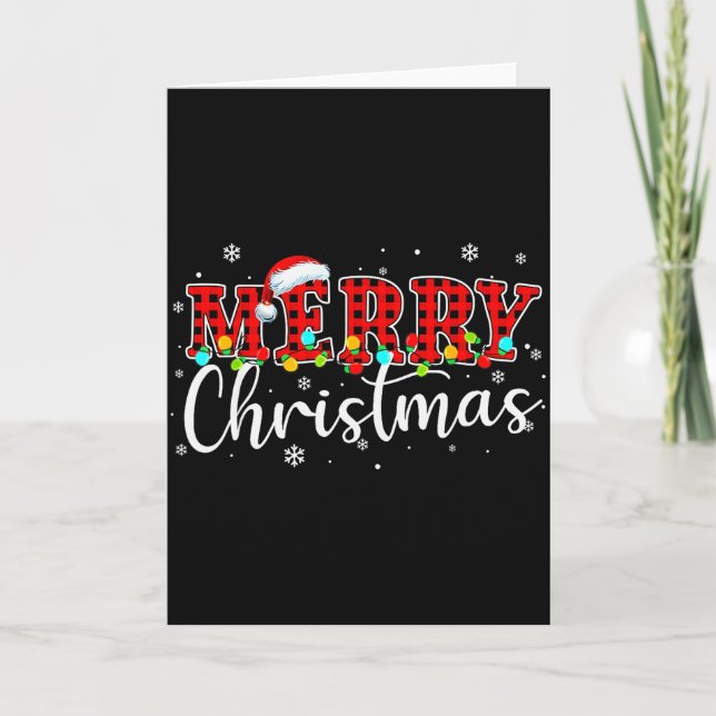 Merry Christmas Buffalo Plaid Red Santa Family Xma Card (Front)