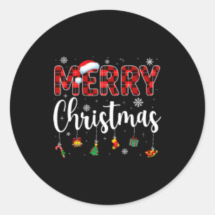 Merry Christmas Buffalo Plaid Red Santa Family Xma Classic Round Sticker