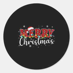Merry Christmas Buffalo Plaid Red Santa Family Xma Classic Round Sticker