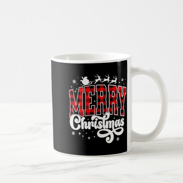 Merry Christmas Buffalo Plaid Red Santa Family Xma Coffee Mug (Right)