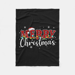 Merry Christmas Buffalo Plaid Red Santa Family Xma Fleece Blanket