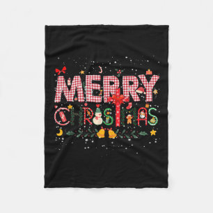 Merry Christmas Buffalo Plaid Red Santa Family Xma Fleece Blanket