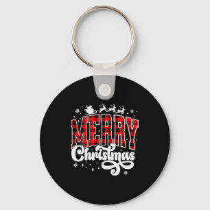 Merry Christmas Buffalo Plaid Red Santa Family Xma Key Ring