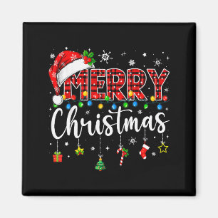 Merry Christmas Buffalo Plaid Red Santa Family Xma Magnet
