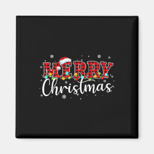 Merry Christmas Buffalo Plaid Red Santa Family Xma Magnet