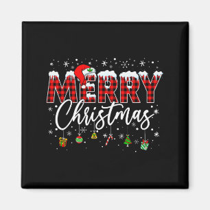Merry Christmas Buffalo Plaid Red Santa Family Xma Magnet
