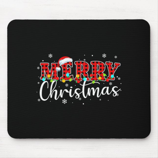 Merry Christmas Buffalo Plaid Red Santa Family Xma Mouse Pad (Front)