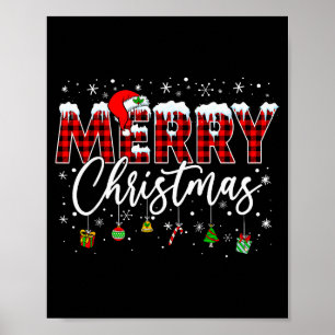 Merry Christmas Buffalo Plaid Red Santa Family Xma Poster