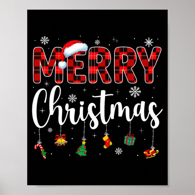 Merry Christmas Buffalo Plaid Red Santa Family Xma Poster (Front)