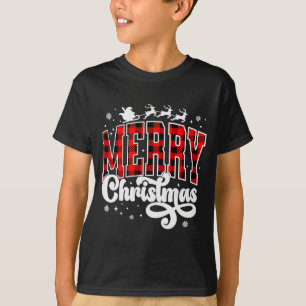 Merry Christmas Buffalo Plaid Red Santa Family Xma T-Shirt