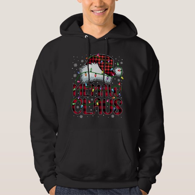 Merry Christmas Buffalo Plaid Red Santa Hat Memaw  Hoodie (Front)