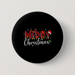 Merry Christmas Buffalo Plaid Red Santa Hat Xmas P 6 Cm Round Badge