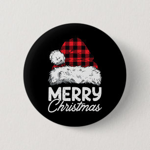 Merry Christmas Buffalo Plaid Red Santa Hat Xmas P 6 Cm Round Badge