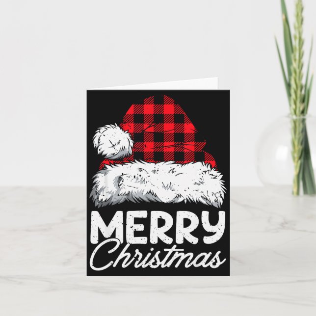 Merry Christmas Buffalo Plaid Red Santa Hat Xmas P Card (Front)