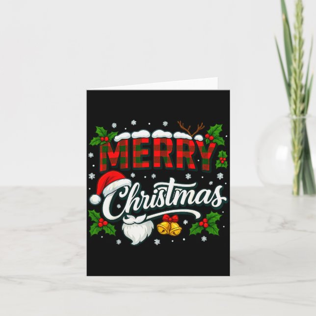 Merry Christmas Buffalo Plaid Red Santa Hat Xmas P Card (Front)