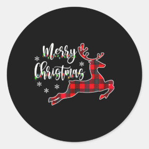 Merry Christmas Buffalo Plaid Red Santa Hat Xmas P Classic Round Sticker