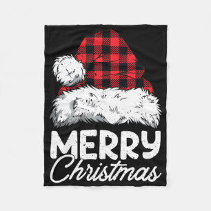 Merry Christmas Buffalo Plaid Red Santa Hat Xmas P Fleece Blanket