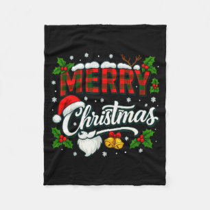 Merry Christmas Buffalo Plaid Red Santa Hat Xmas P Fleece Blanket