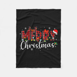 Merry Christmas Buffalo Plaid Red Santa Hat Xmas P Fleece Blanket