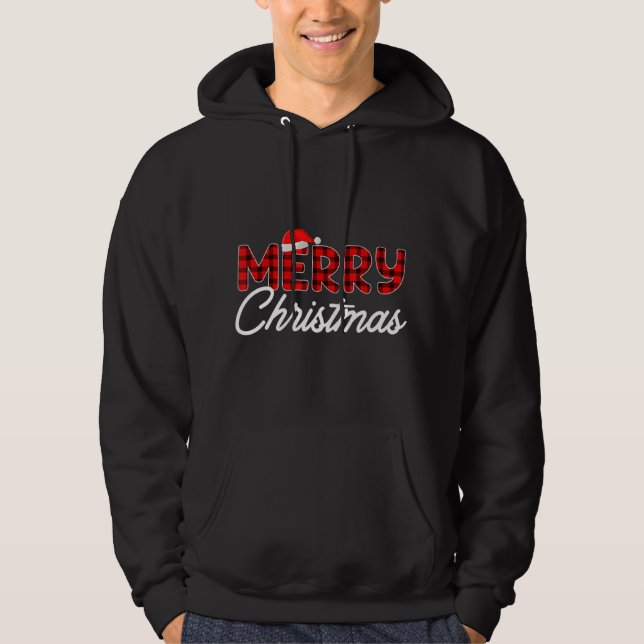 Merry Christmas Buffalo Plaid Red Santa Hat Xmas P Hoodie (Front)