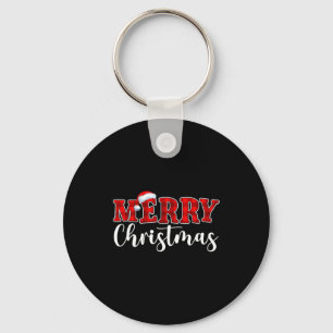 Merry Christmas Buffalo Plaid Red Santa Hat Xmas P Key Ring
