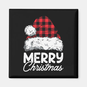 Merry Christmas Buffalo Plaid Red Santa Hat Xmas P Magnet