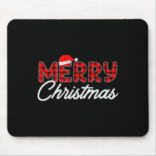 Merry Christmas Buffalo Plaid Red Santa Hat Xmas P Mouse Pad