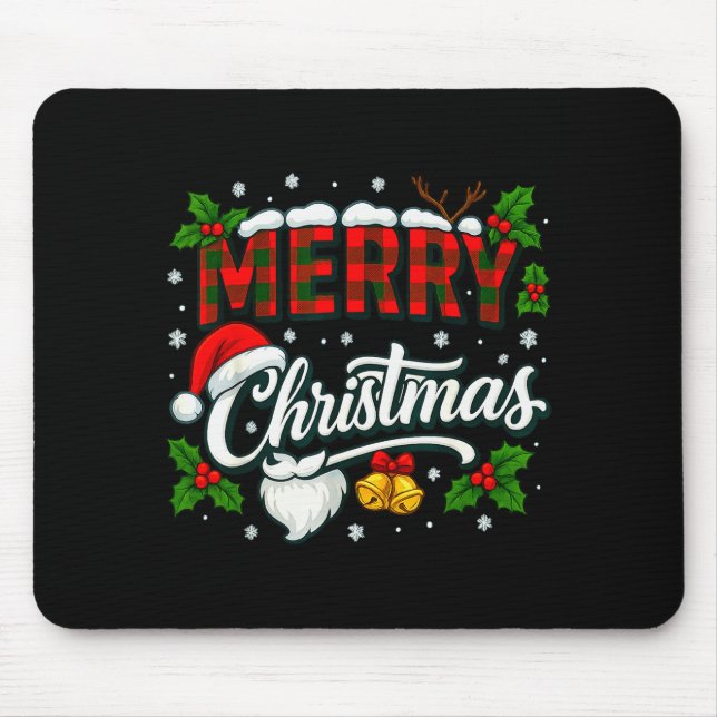 Merry Christmas Buffalo Plaid Red Santa Hat Xmas P Mouse Pad (Front)