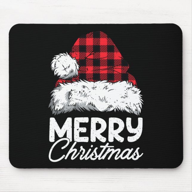 Merry Christmas Buffalo Plaid Red Santa Hat Xmas P Mouse Pad (Front)