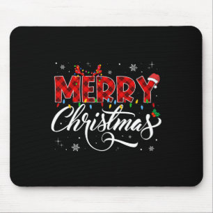 Merry Christmas Buffalo Plaid Red Santa Hat Xmas P Mouse Pad