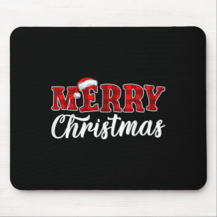 Merry Christmas Buffalo Plaid Red Santa Hat Xmas P Mouse Pad