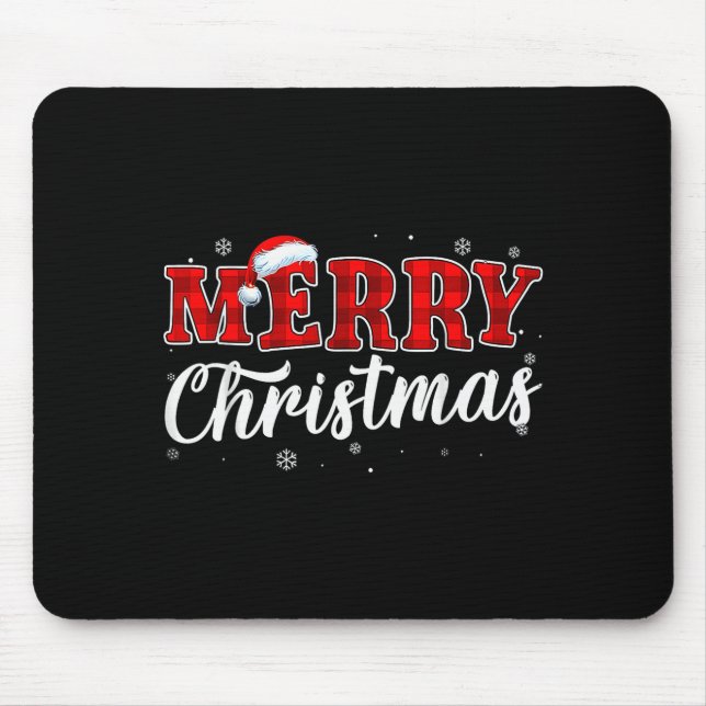 Merry Christmas Buffalo Plaid Red Santa Hat Xmas P Mouse Pad (Front)