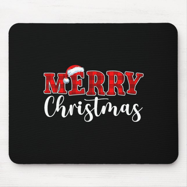 Merry Christmas Buffalo Plaid Red Santa Hat Xmas P Mouse Pad (Front)
