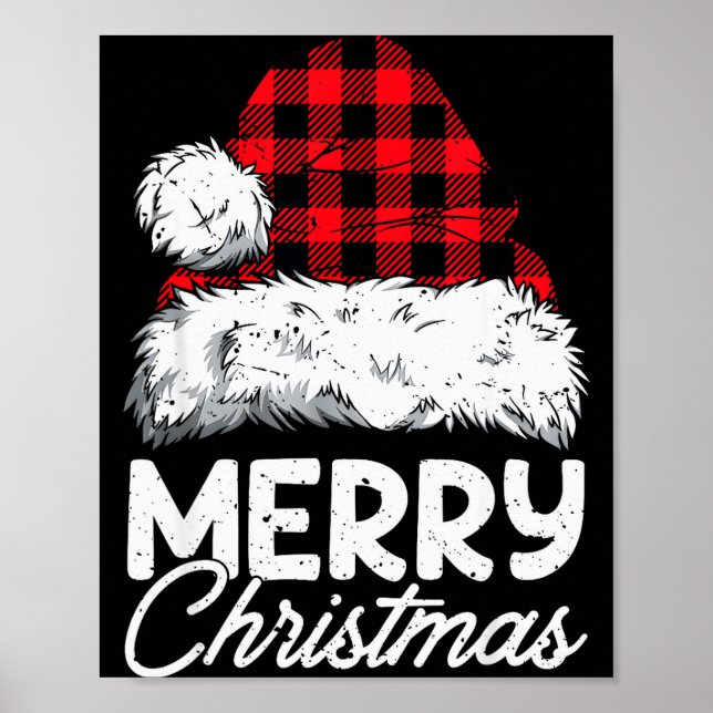 Merry Christmas Buffalo Plaid Red Santa Hat Xmas P Poster (Front)